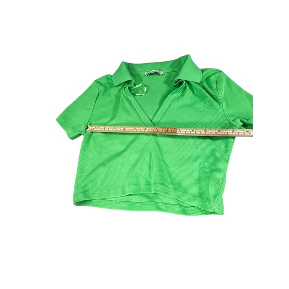 Neon Green Ribbed Polo Crop Top Short Sleeve Zara Size M - Picture 9 of 11